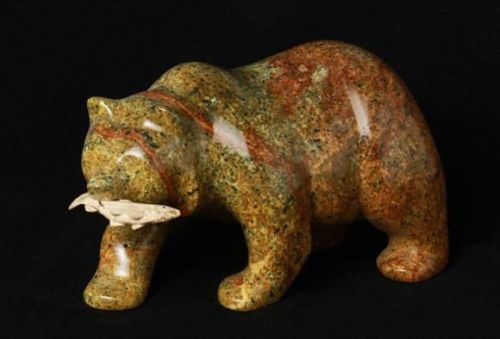 BEAR WALKING WITH FISH SOAPSTONE